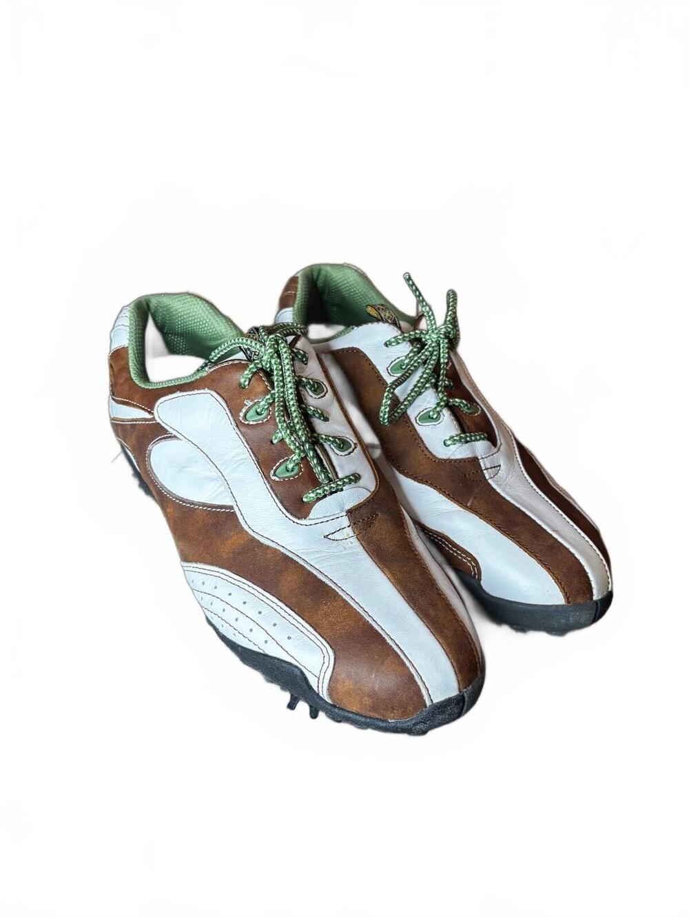 Women's FootJoy Golf Shoes Size 7W Brown and White with Green Accents